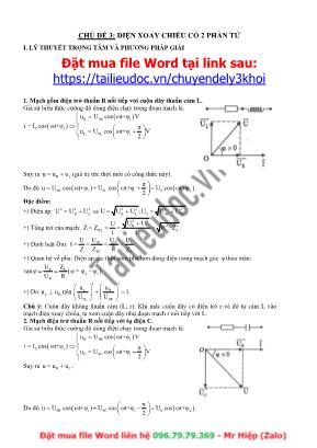 Bài tập ôn thi THPT Quốc gia môn Vật lý - Chủ đề 3 Điện xoay chiều có 2 phần tử